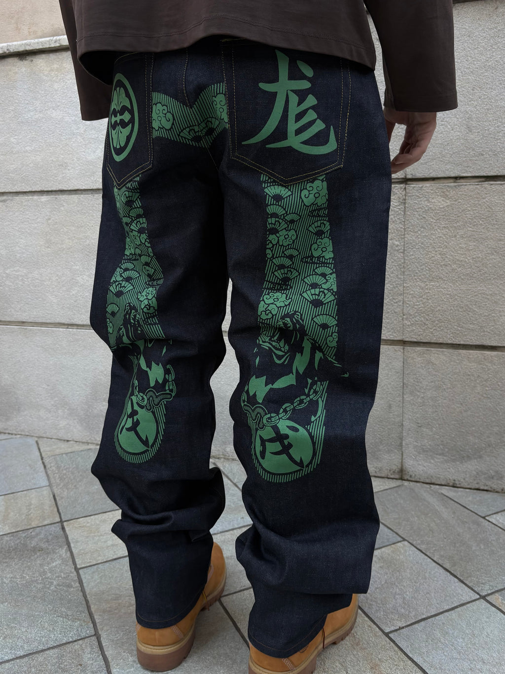EVISU No.2 Japanese Dragon Green – Jeans Baggy Y2K