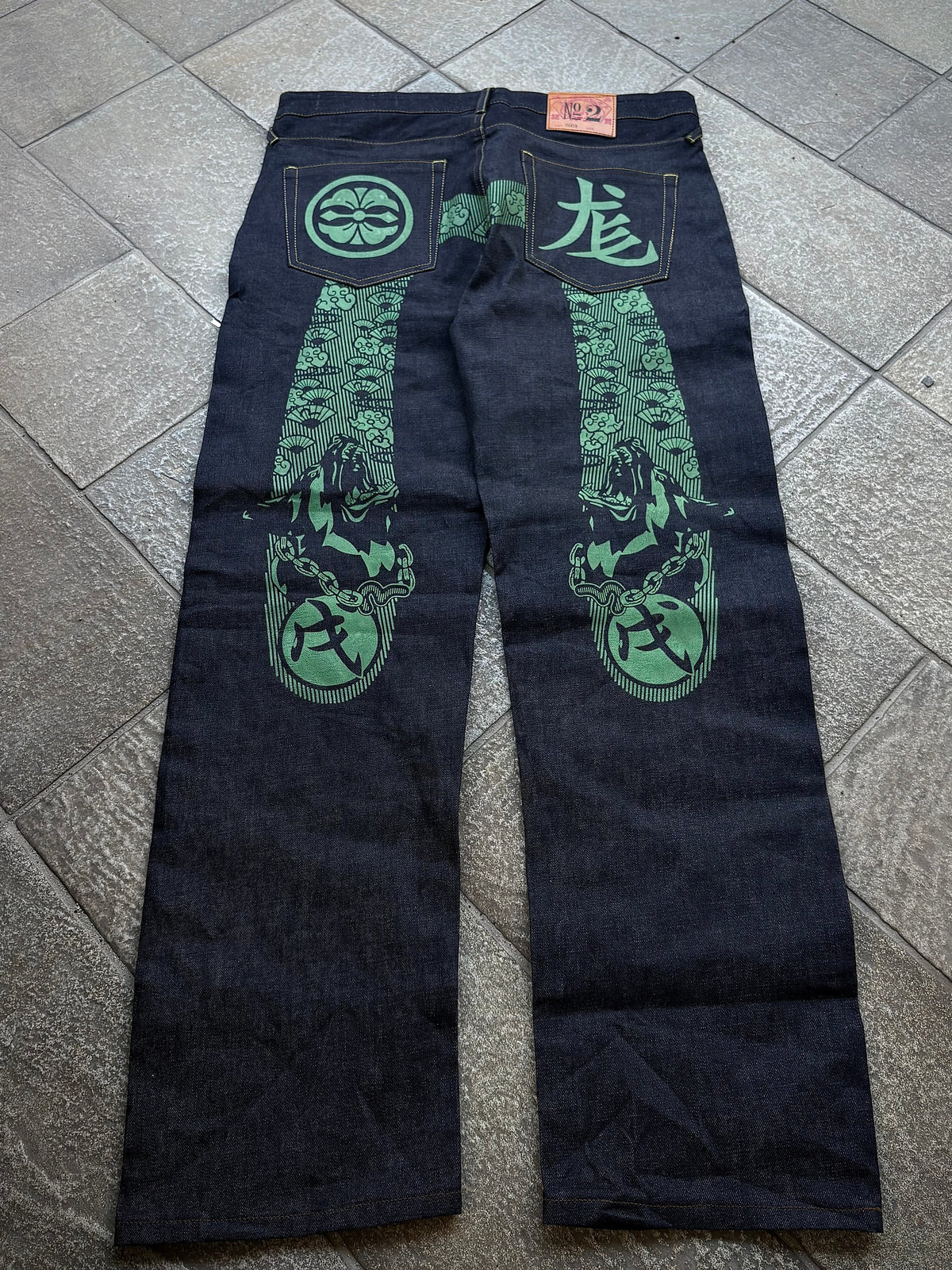 EVISU No.2 Japanese Dragon Green – Jeans Baggy Y2K