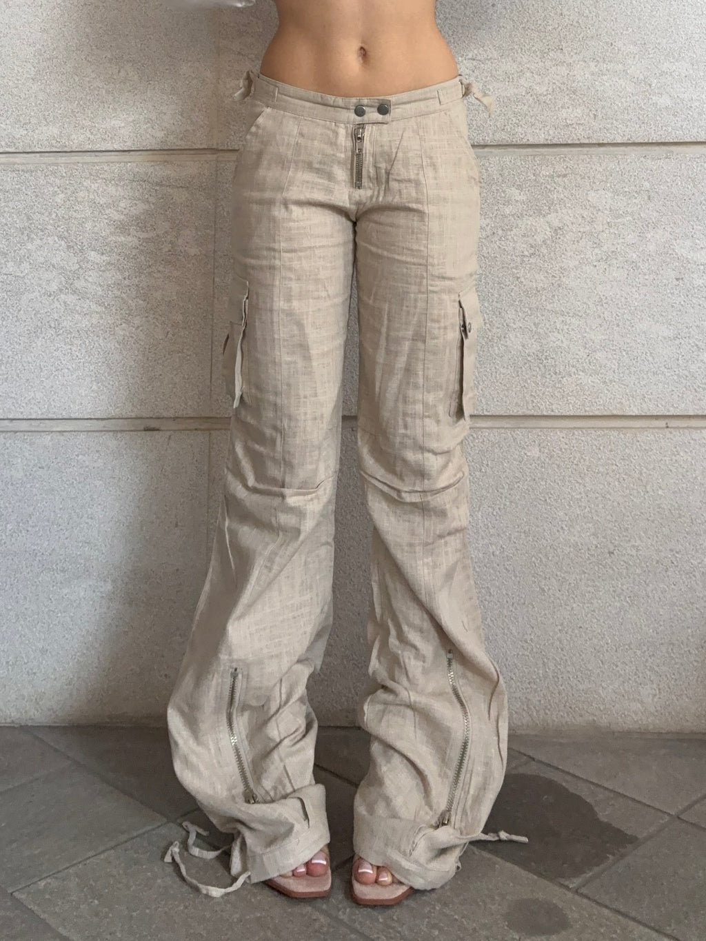 Pantaloni Low Waist Lino Zip