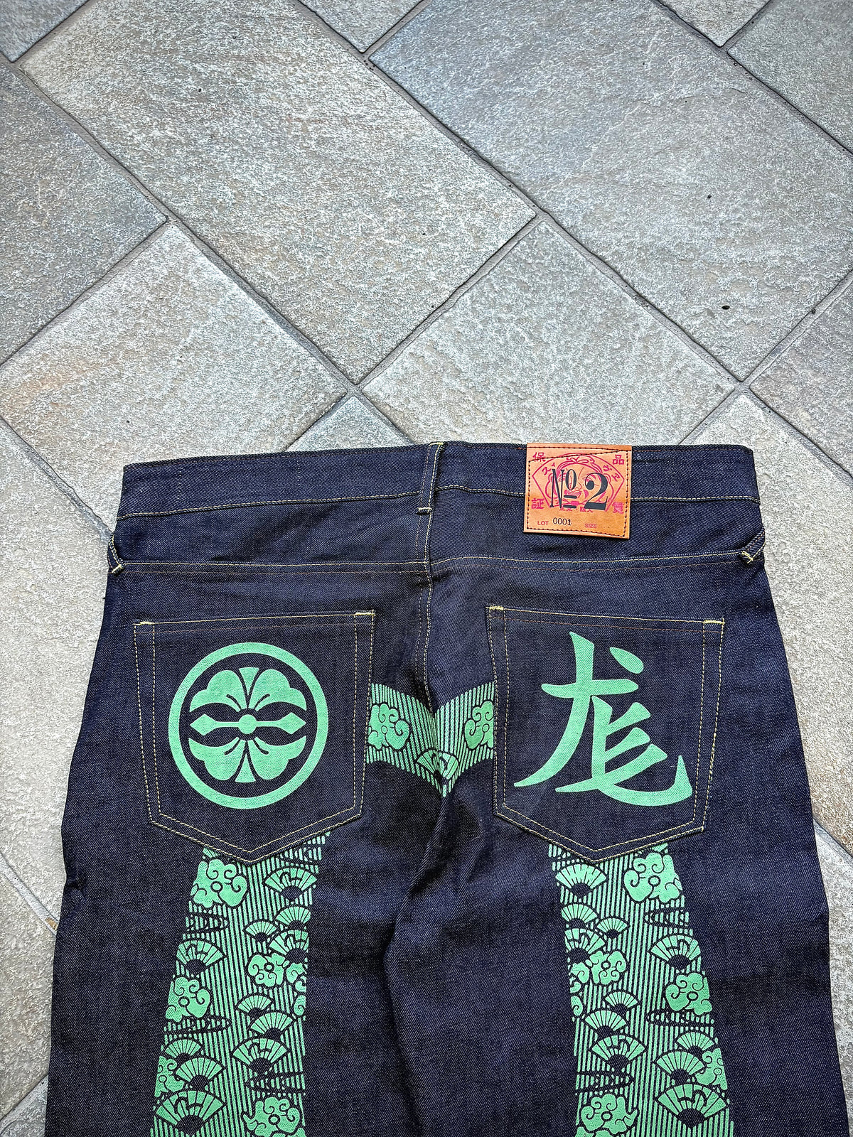 EVISU No.2 Japanese Dragon Green – Jeans Baggy Y2K