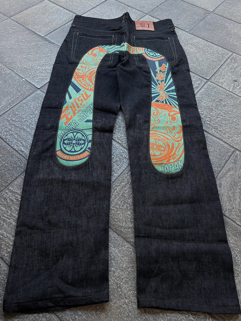 EVISU No.1 Daruma Moto Club Mint Orange – Jeans Baggy Y2K