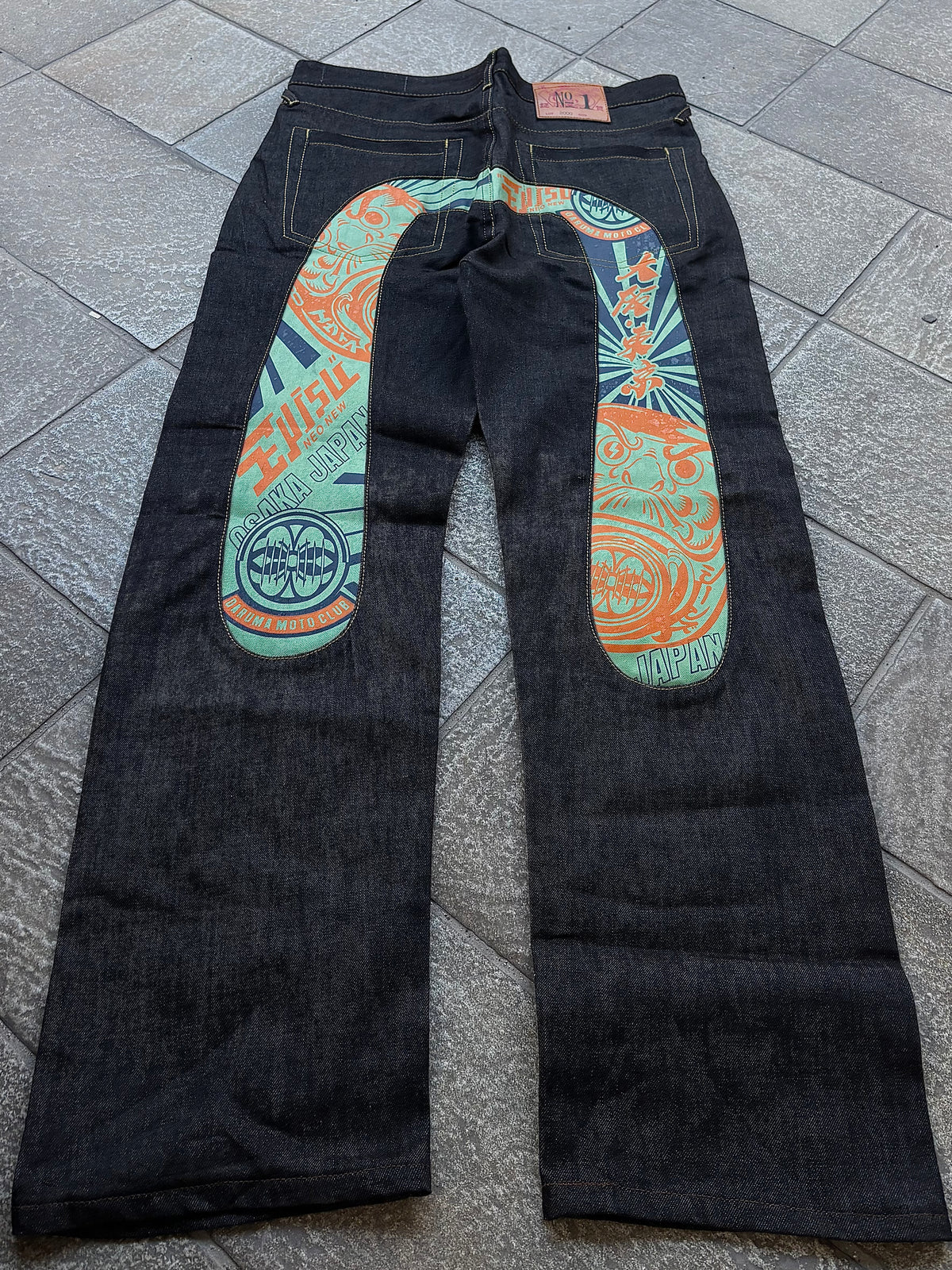 EVISU No.1 Daruma Moto Club Mint Orange – Jeans Baggy Y2K