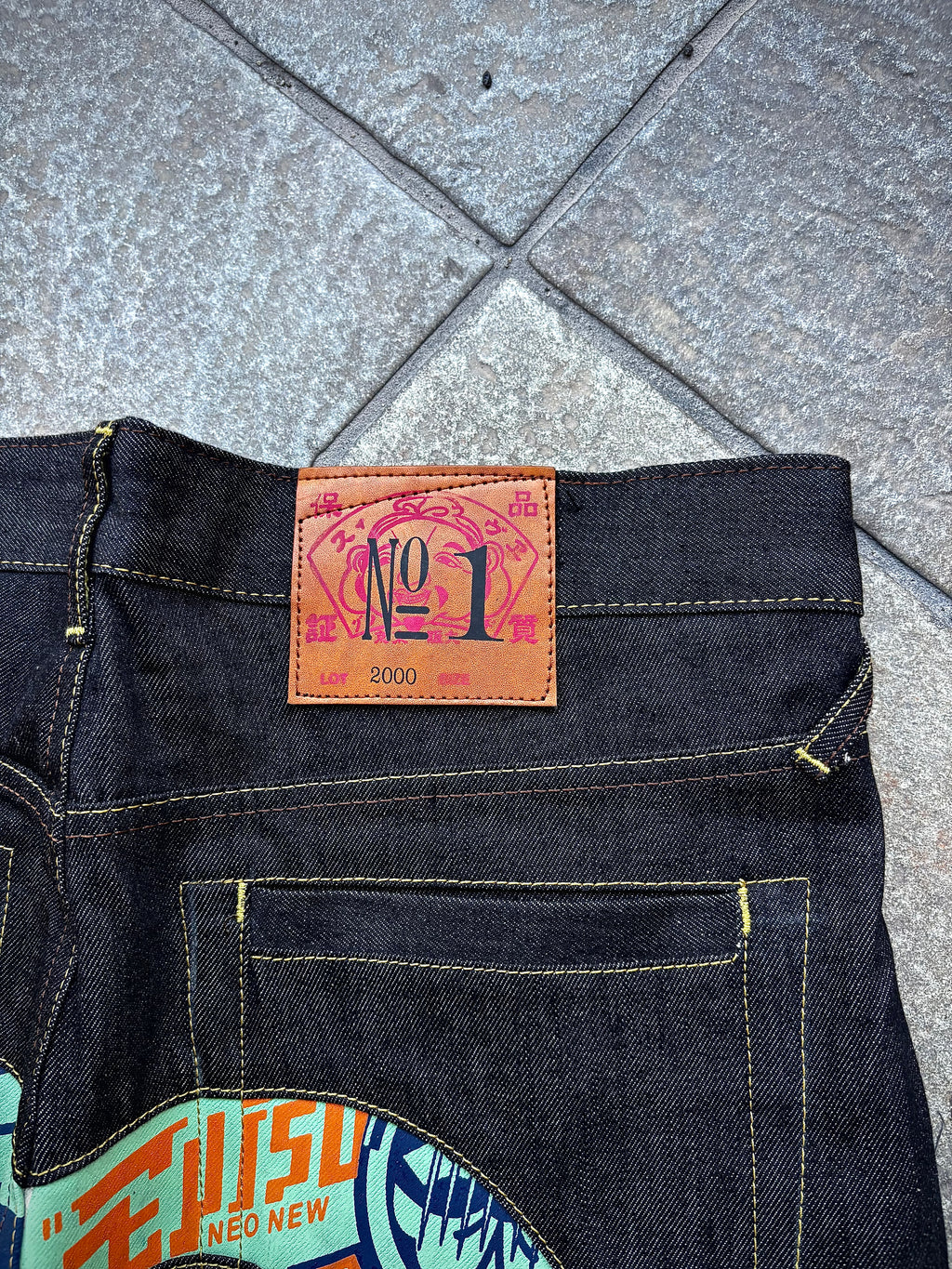 EVISU No.1 Daruma Moto Club Mint Orange – Jeans Baggy Y2K