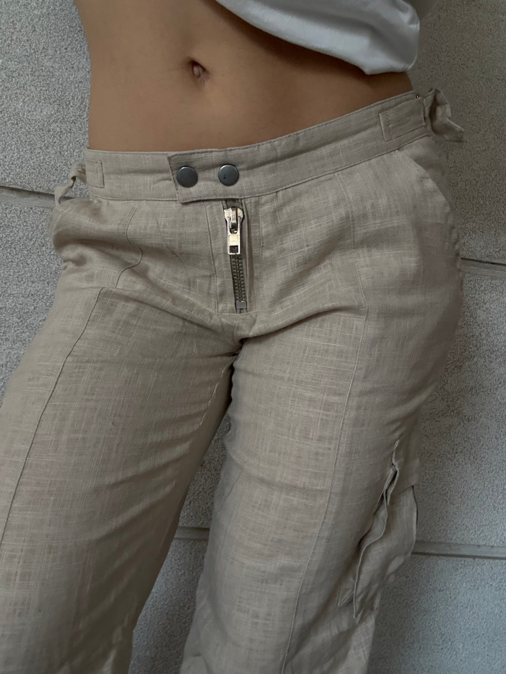 Pantaloni Low Waist Lino Zip
