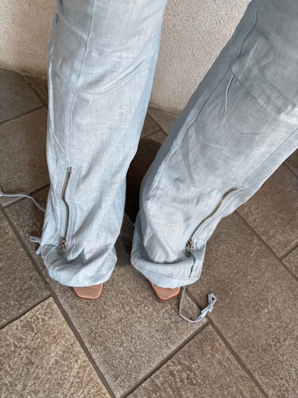 Pantaloni Low Waist Lino Zip