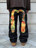 EVISU No.1 Daruma Moto Club Yellow Red – Jeans Baggy Y2K