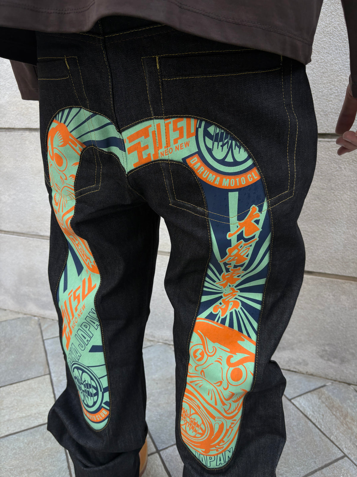 EVISU No.1 Daruma Moto Club Mint Orange – Jeans Baggy Y2K
