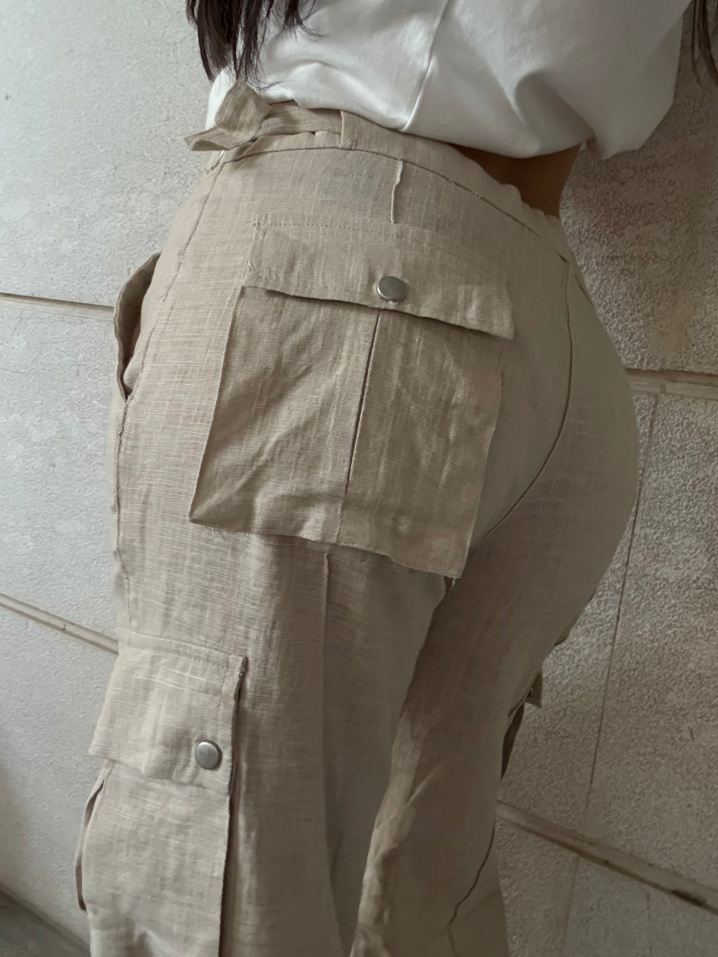 Pantaloni Low Waist Lino Zip