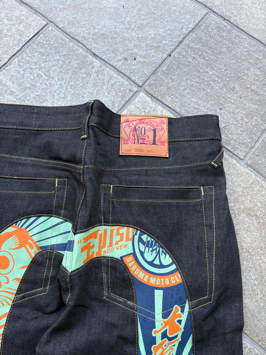EVISU No.1 Daruma Moto Club Mint Orange – Jeans Baggy Y2K