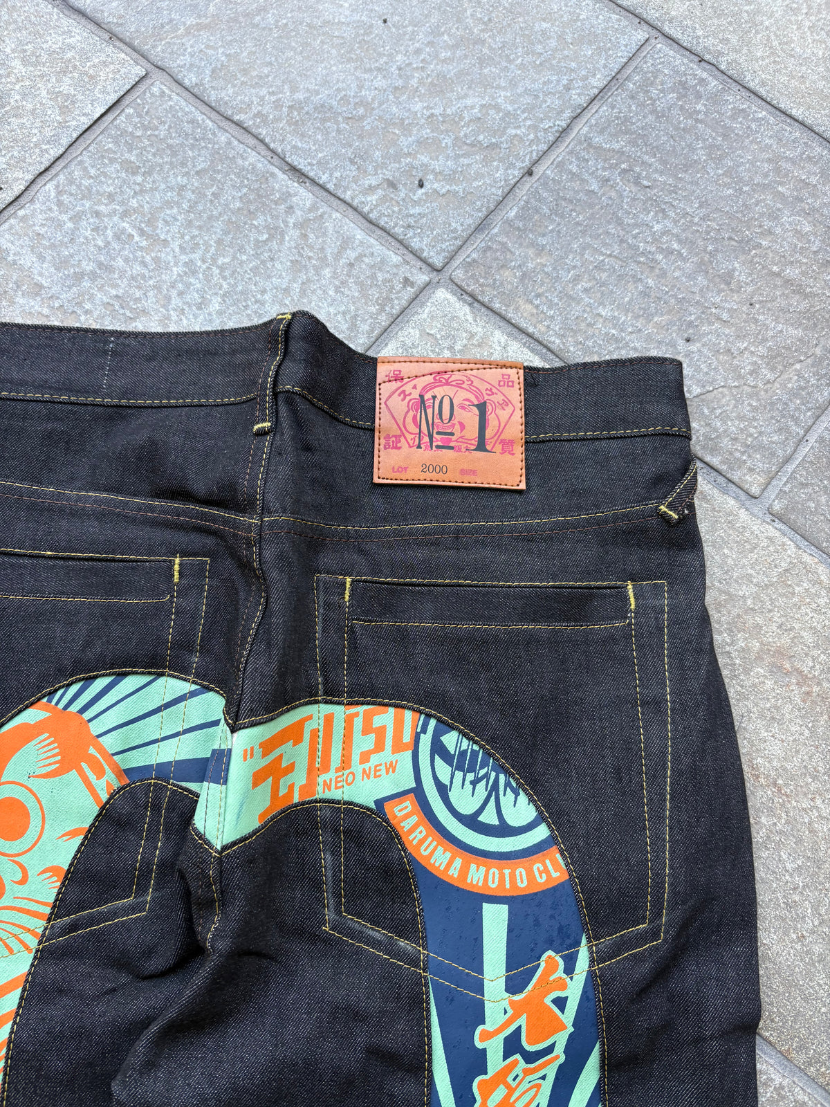 EVISU No.1 Daruma Moto Club Mint Orange – Jeans Baggy Y2K