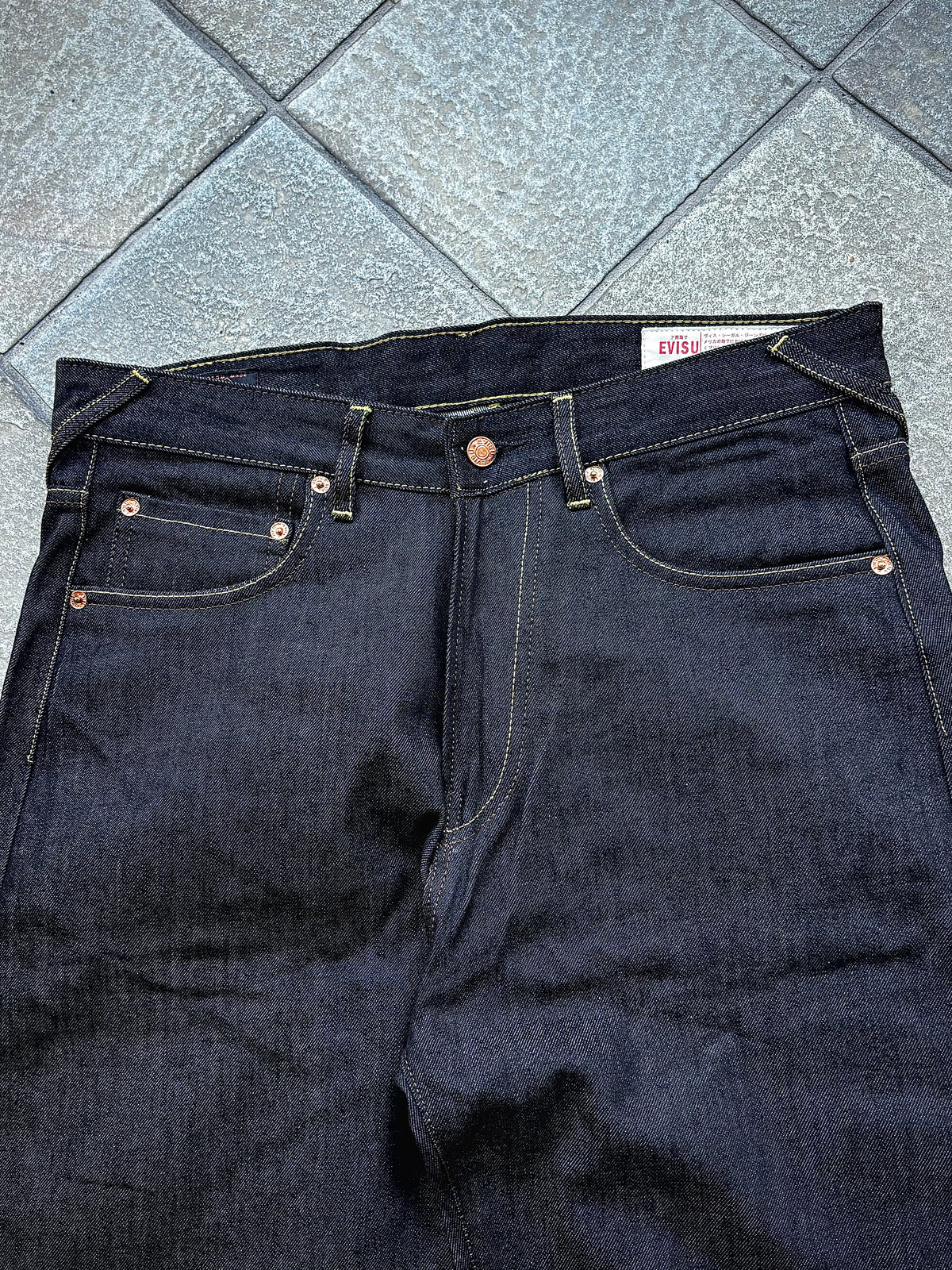 EVISU No.1 Daruma Moto Club Yellow Red – Jeans Baggy Y2K