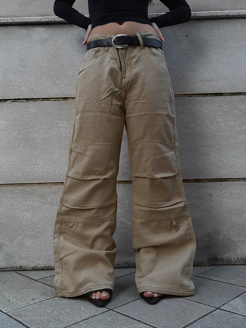 Jeans Beige Bootcut con Dettagli