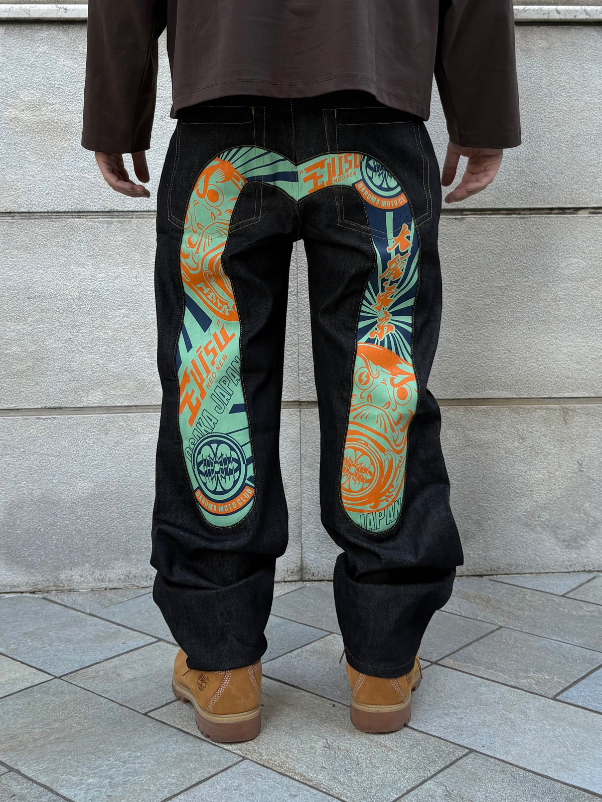 EVISU No.1 Daruma Moto Club Mint Orange – Jeans Baggy Y2K