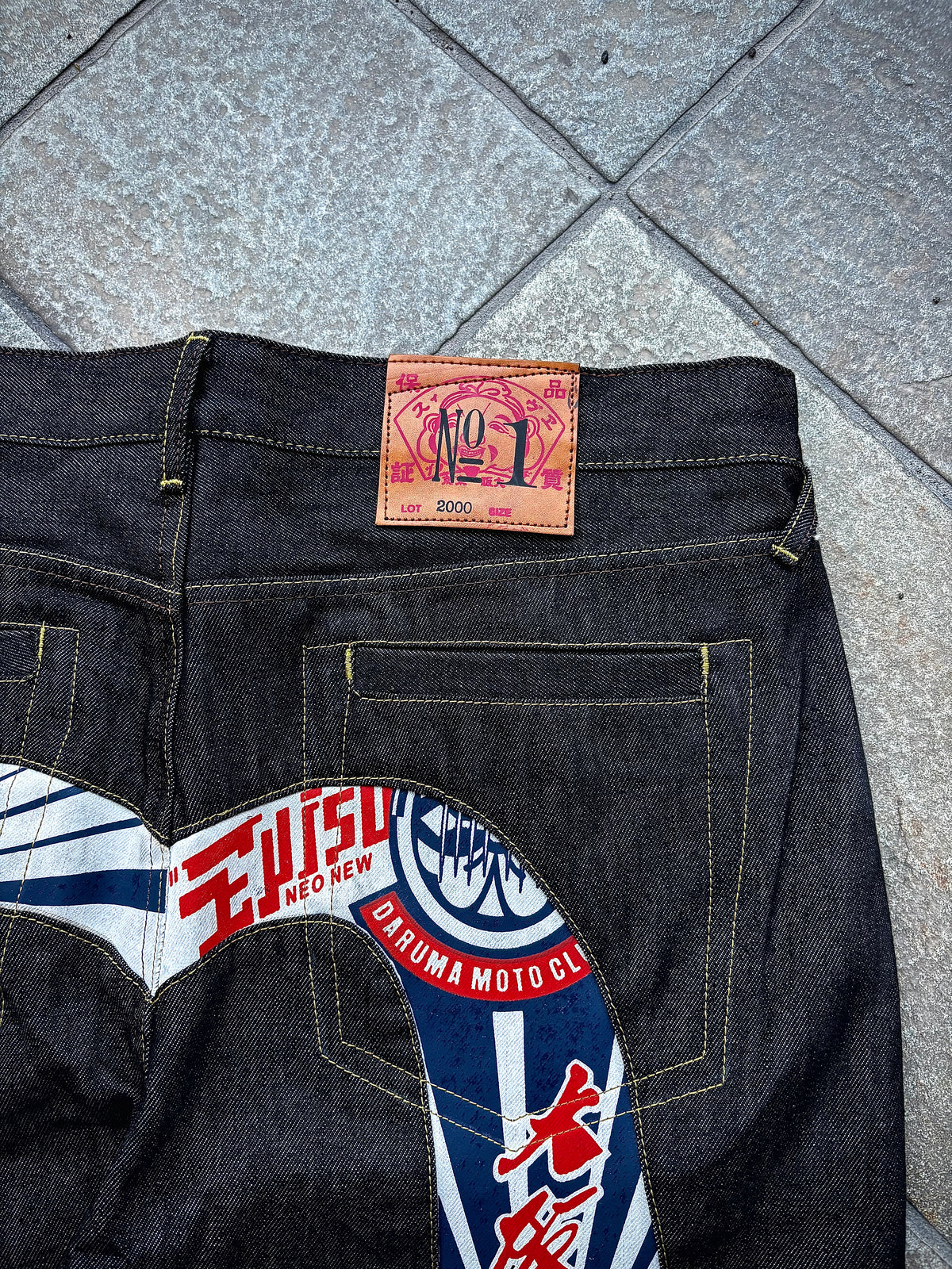 EVISU No.1 Daruma Moto Club – Jeans Baggy Japanese Streetwear