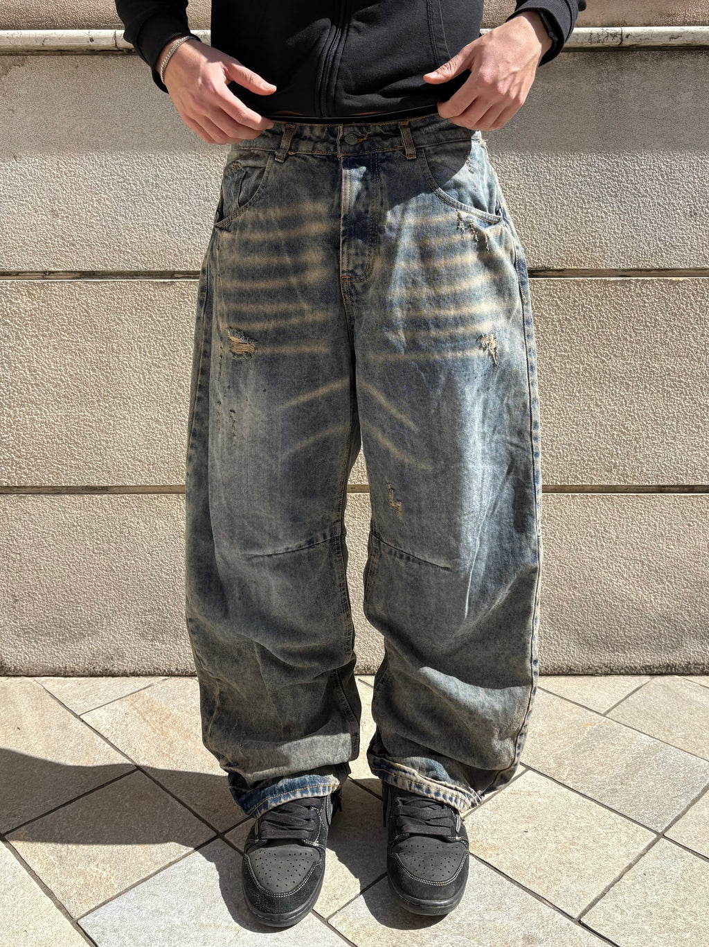 Jeans Dirty Effect Washed Baggy