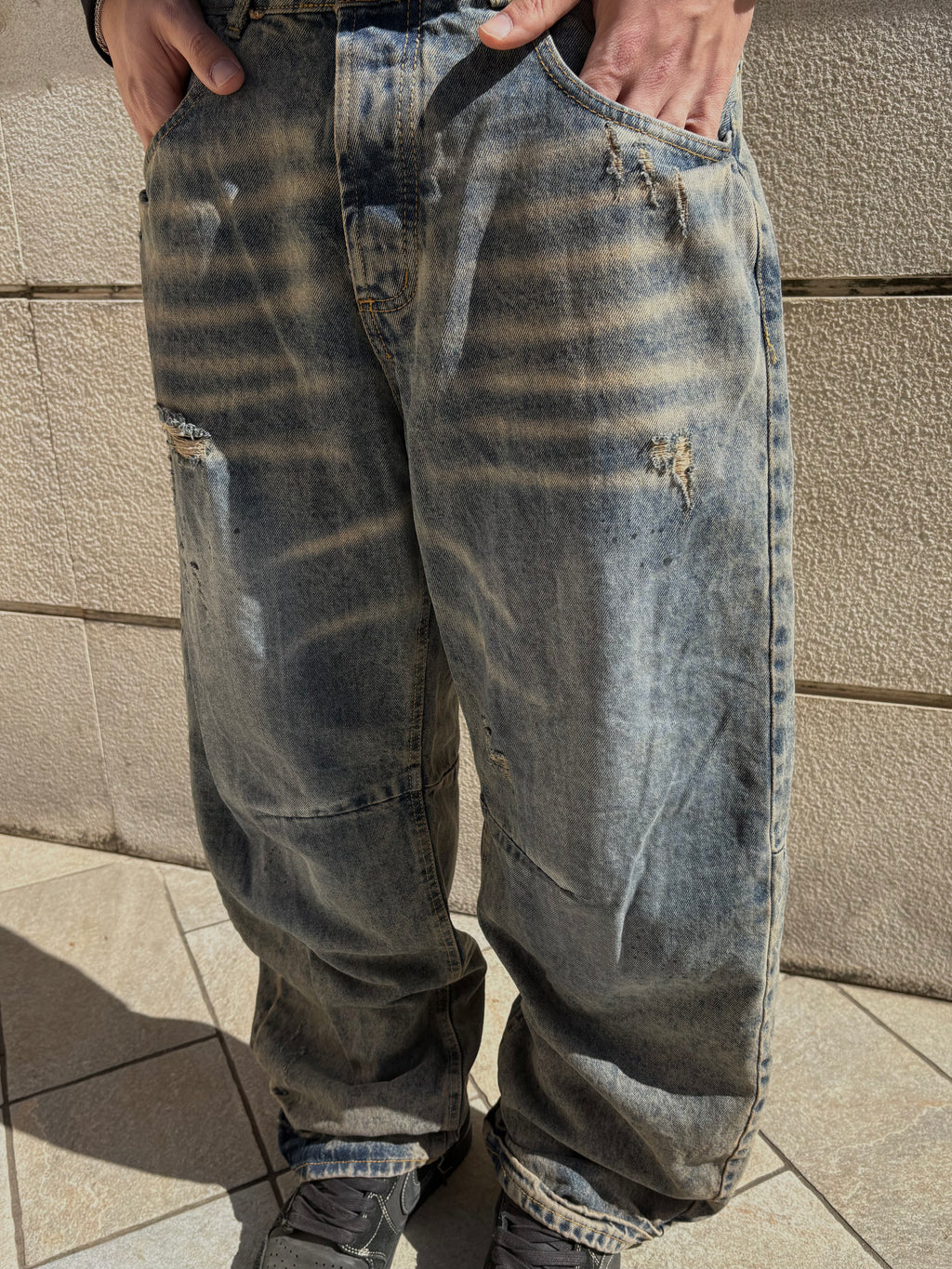 Jeans Dirty Effect Washed Baggy