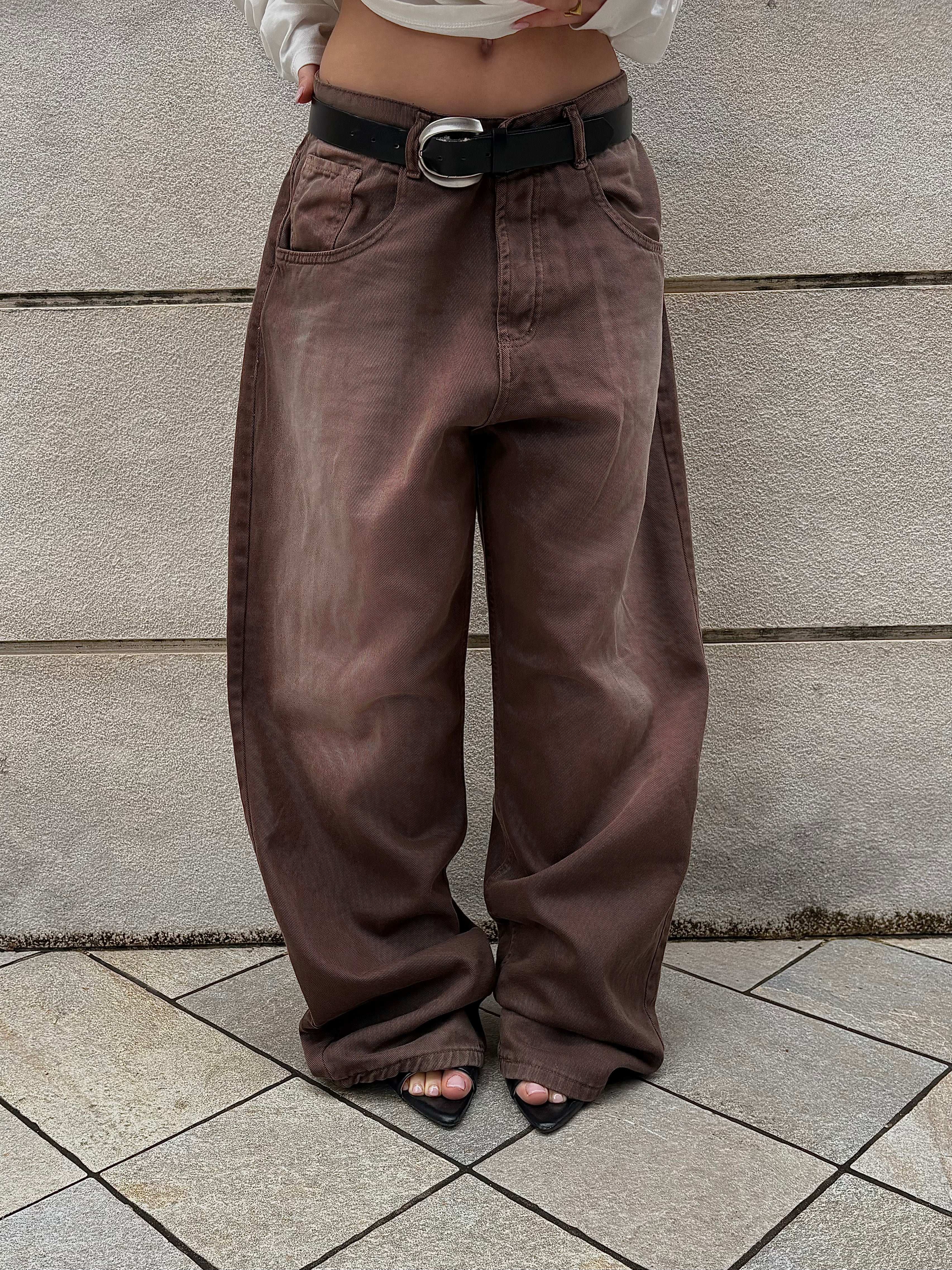 Jeans Stone Washed Baggy Brown